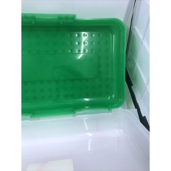 Spacemaker Vintage Plastic Pencil Case Box -  Green Top and Frosted Clear Bottom - Picture 7 of 12